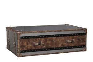 China Stainless Steel Side Coffee Table 1.3M Length 4 Drawers Top Genuine Leather Handle factory