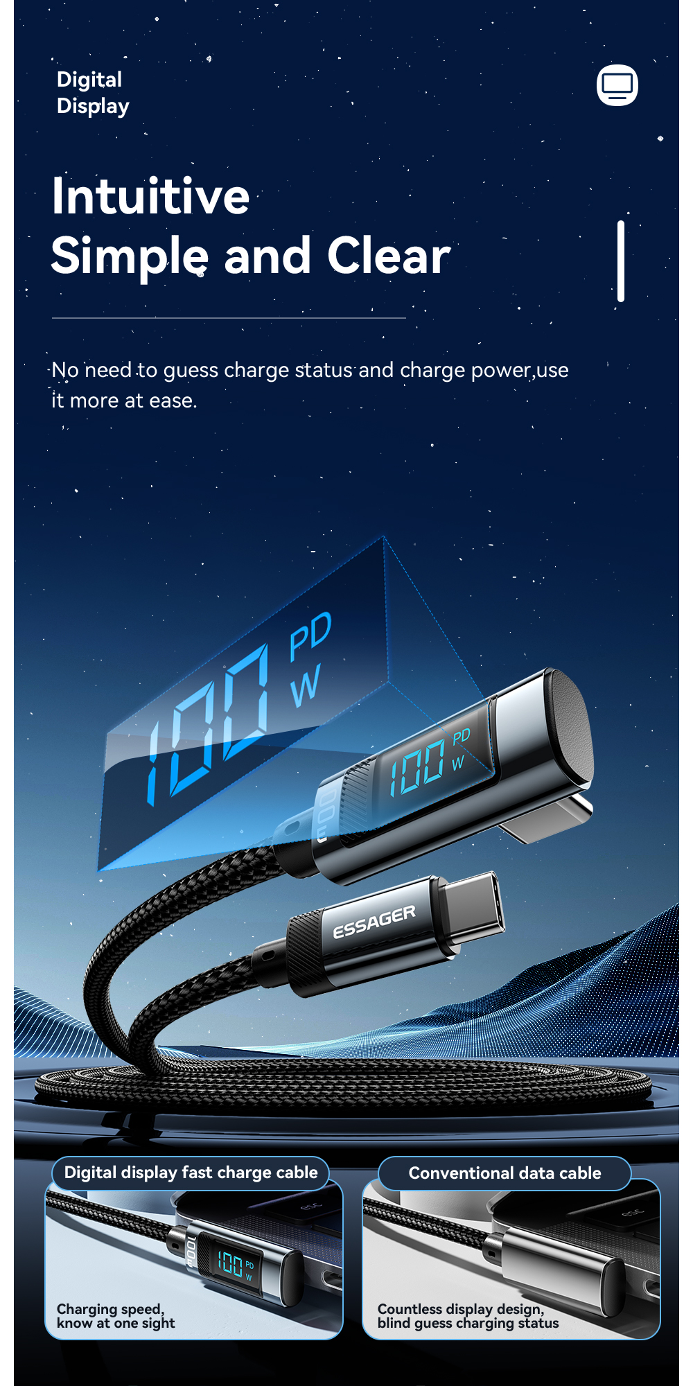 Aluminum Alloy C-C USB C To C Charging Cable 100W ES-X47 Series 1m 2m