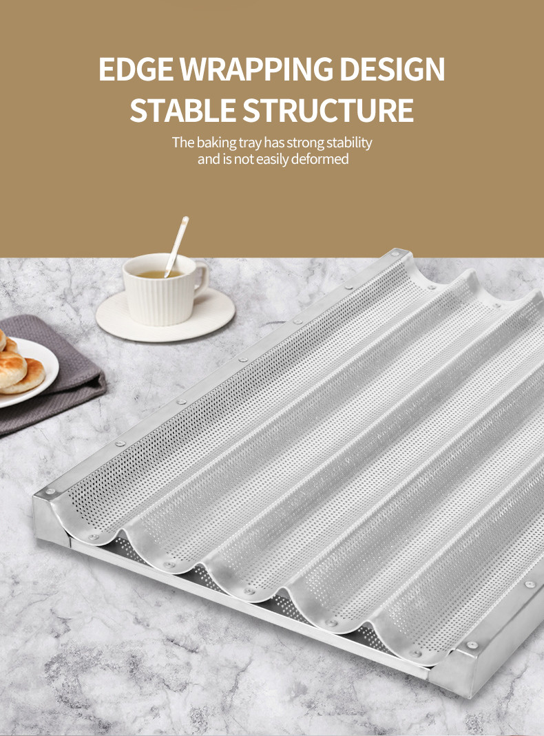 600*400mm Aluminium Baguette Baking Molds Double-sided Non-stick Coating for Easy Release