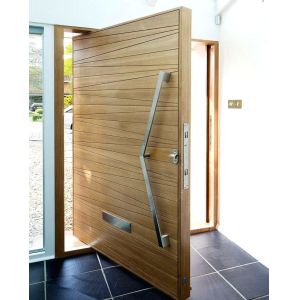 China Modern Front Door Solid Wood Pivot Entry Door With Frosted Glass on sale