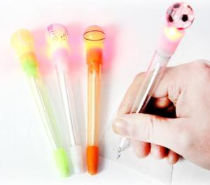 China Football Novelty Plastic Pens For Kids With LED Light factory