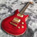 Custom Grand Flamed Maple Top Electric Guitar in Red with Gold Tuner Bridge