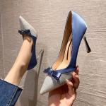 087770-8 European And American Sexy Pointed Toe Thin High Heels Stiletto Bow All