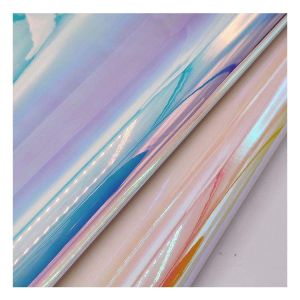 China Rainbow Pu Holographic Metallic Colorful Mirror Leather Synthetic Artificial Faux Shoes Case Handbag Notebook Leather Fabric factory