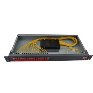 China 1x16 Rack Mount PLC Splitter FC UPC Single Mode G657A Optical Fiber Splitter factory
