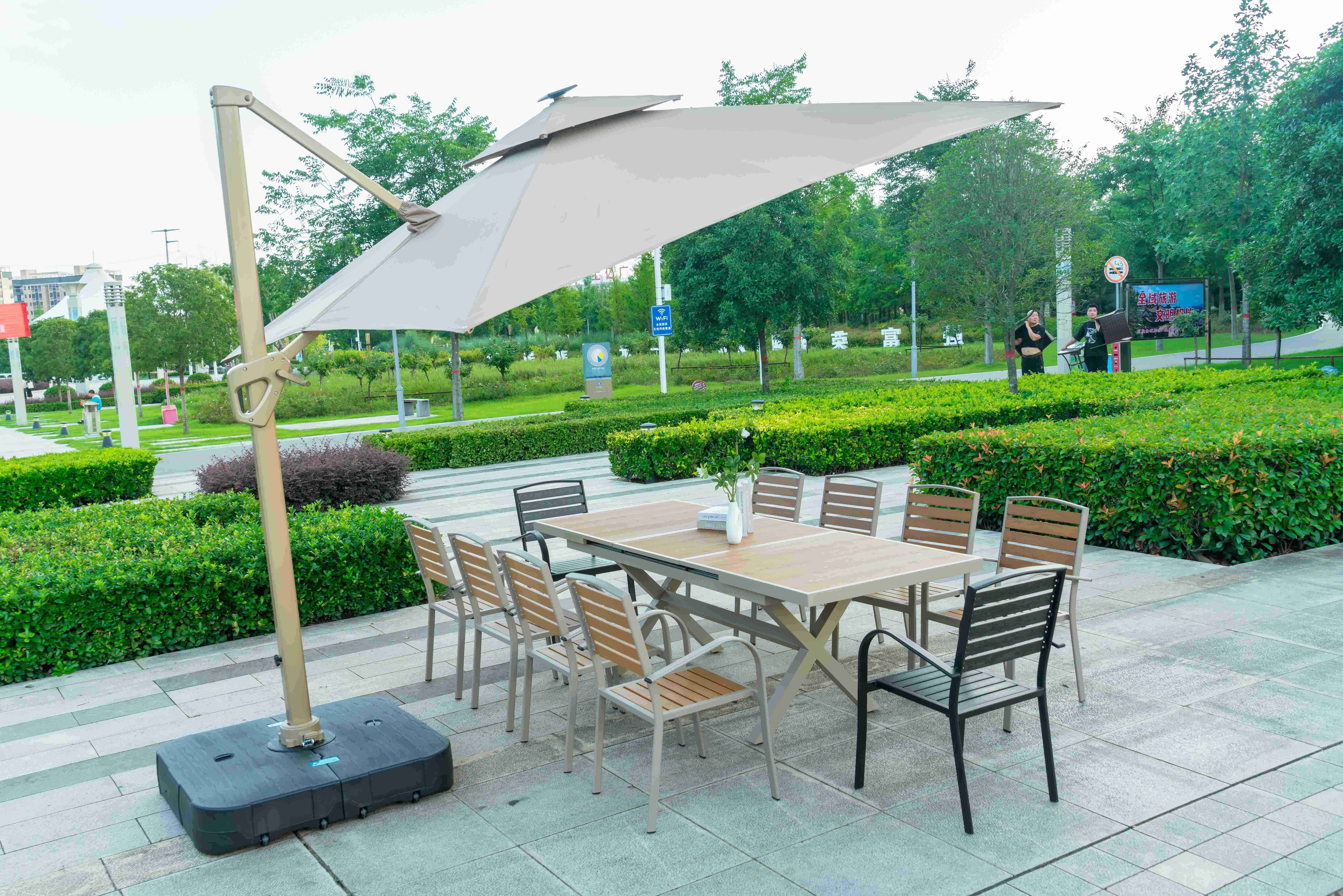 11 Pieces Outdoor Patio Furniture Plastic Wood Expandable Aluminum Garden Table And 8 Chairs