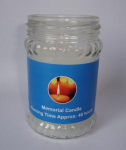 China memorial candle;6.5x10cm glass candle with wrapping label factory