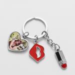 Stylish Key Ring Sublimation Blank Couple Keychain With Lipstick Lips Heart For