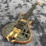 Custom Grand Neck Through Body Flamed Maple Top 5 Strings Bass Guitar Alem Cut