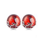 Sterling Silver 10mm Round Red Garnet Stud Earrings Vintage Thai Silver Jewelry
