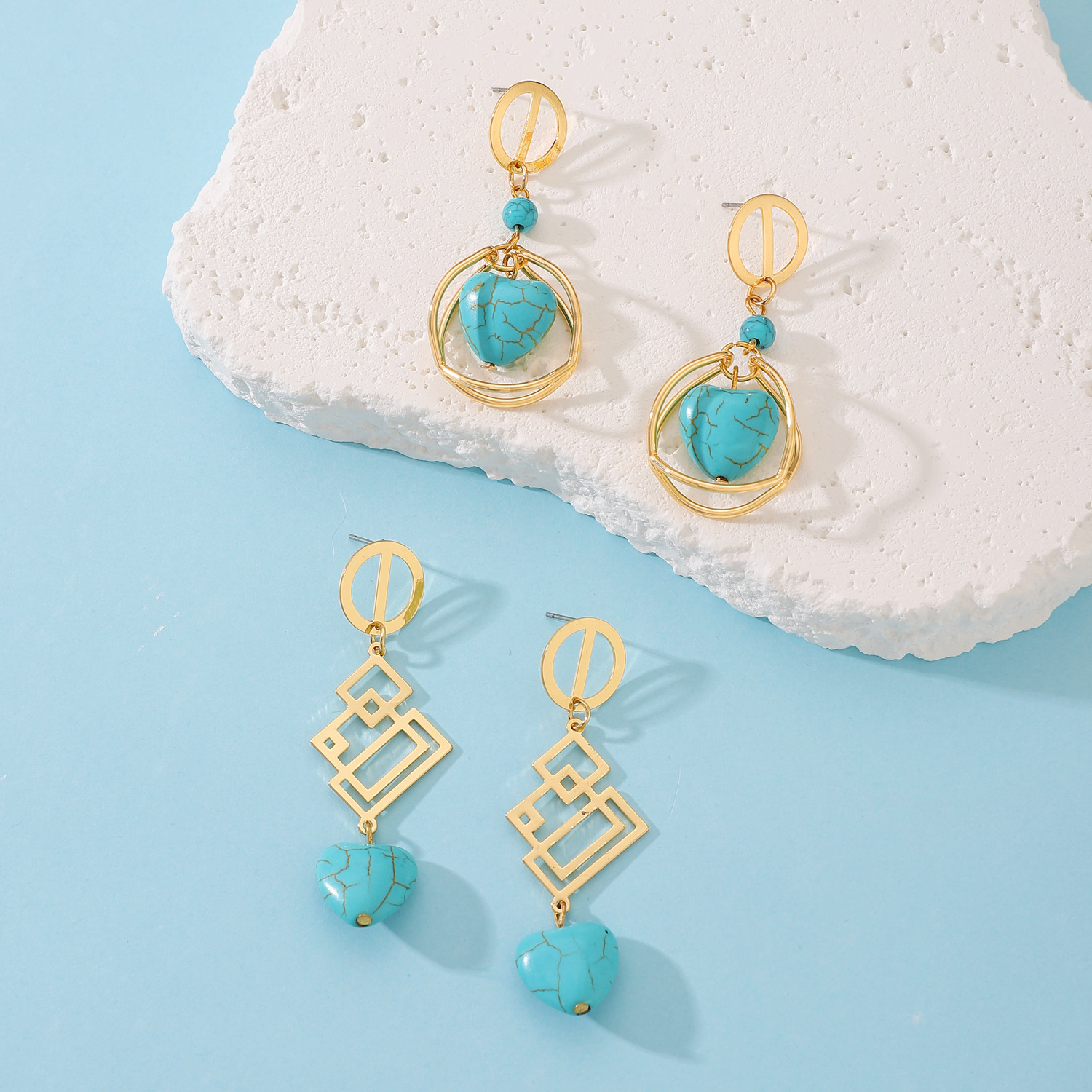 Fashion Irregular Geometric Spiral Line Turquoise Earrings For Women, Designer Earrings, European And American Cross-Border Foreign Trade Earrings