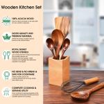 Safe Acacia Wooden Kitchen Utensil Set Spoon Nonstick Hard Dish Washer