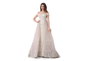 China Short Sleeve Arabic Evening Dresses For Ladies / Sweetheart Off Shoulder Long Ball Gowns factory