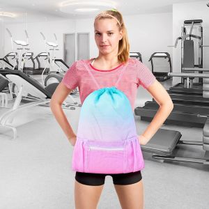 Gym Beach Mesh Drawstring Bag With Zipper Pocket For Swimming Gear Storage