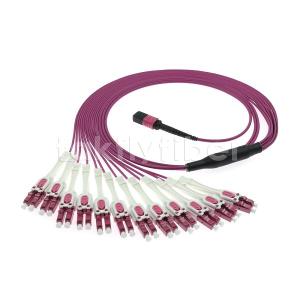 China 24 Cores MPO To LC OM4 Fiber Optic Patchcord LSZH Violet Jacket 12 LC Duplex Uniboot factory