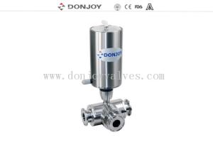 China Vertical Pneumatic 3 way ball valve 1/2&quot;-4&quot; SS304 / 316L Materials Clamped factory