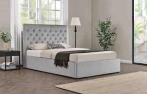 China CE BSCI Wing Back Ottoman Tufted Queen Storage Bed With Draws And Led factory