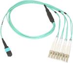 MPO Female To 4 X LC Duplex Fiber Optic Breakout Cable 50/125 OM4 3.0mm LSZH
