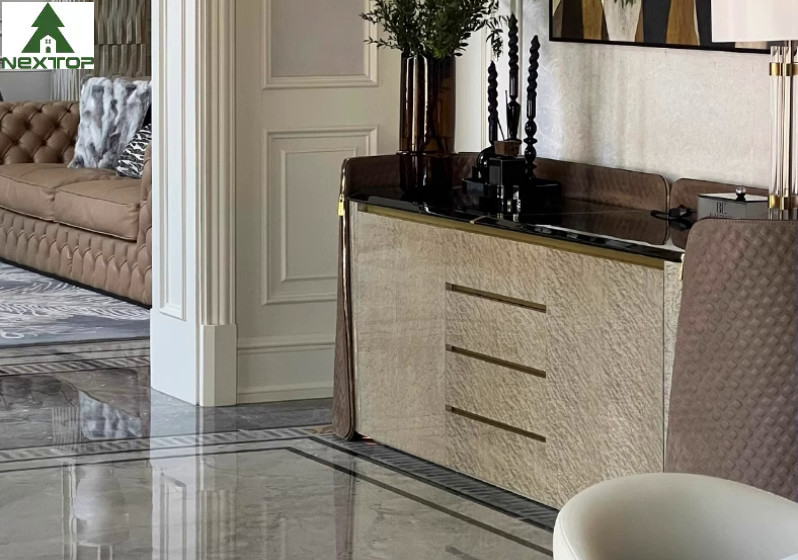 Luxury Wooden Structure Storage Sideboard Cabinet With Marble Basin Top