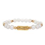 Golden Bar White Glass Crystal Beads Stretchy Bracelet Stackable Handmade Dainty