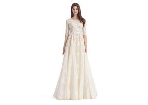 China Floral Lace Maxi Ivory Evening Dresses O - Neck Women'S Evening Dresses With Sleeves factory