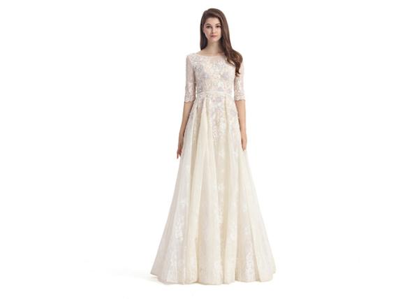 Floral Lace Maxi Ivory Evening Dresses O - Neck Women'S Evening Dresses With