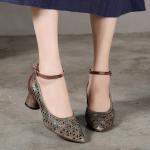 S426 Manufacturer'S New Ethnic Style Leather Hollow High Heels Literary Pointed