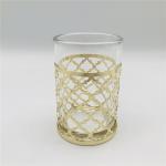 Clear Glass Bathroom Accessories Set With Golden Swirl Design Luxury