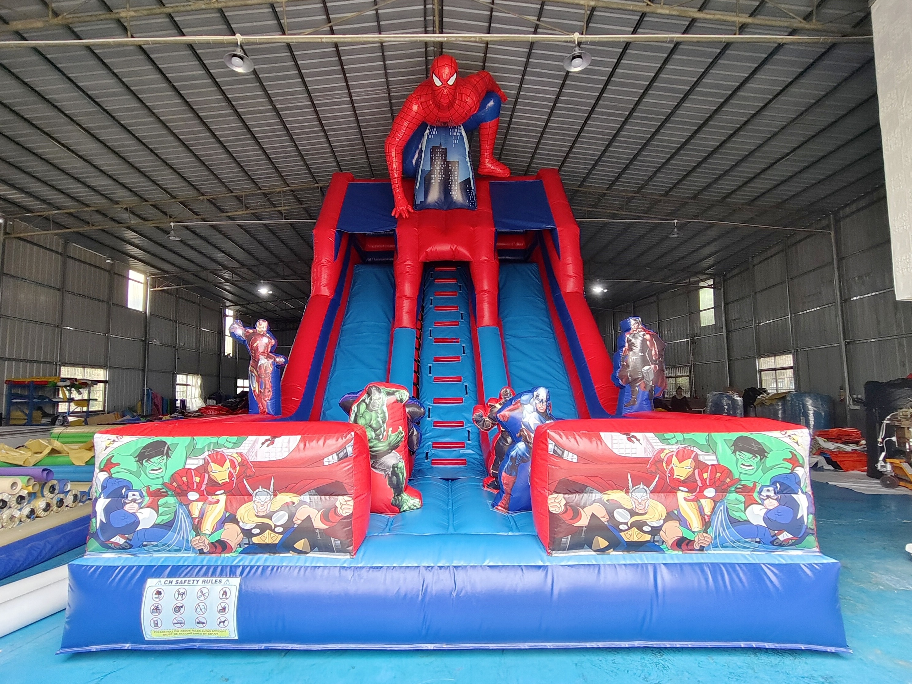 Commercial Inflatable Double Slides Spider-Man Inflatable Dry Slides Castle For Kids And Adults For Sale