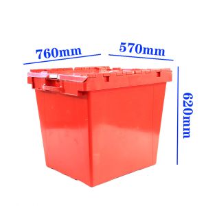 China 171L Volume Heavy Duty Nestable Plastic Shipping Crates with Attached Lid Container factory