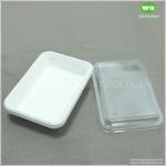 Bleached 500ml Biodegradable Sugarcane Bagasse Lunch Box With Clear PET Lid