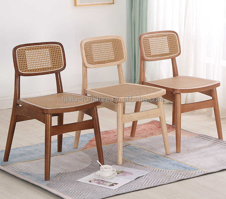 Foldable Rattan Chair NO Folded Simple Style Rattan Mesh Backrest Wood Dining Chair Rattan Wicker Chairs