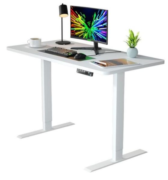 Electric Sit Standing Table White Wooden Home Office Desk 710 mm Adjustable