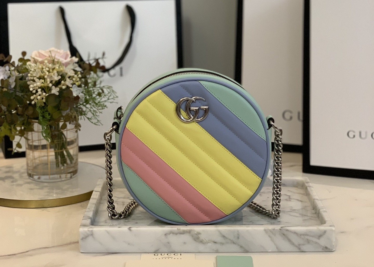 GG Marmont Wave Round Full Leather Chain Bag Soft Leather 18.5cm Length
