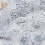 Perfect 3D Applique Lace Fabric Handmade 80% Nylon Luxury Beaded Fabric