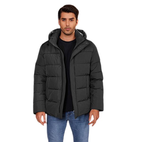 Mid Short Length Hooded Men'S Jacket For Autumn Winter Classic Double Pockets