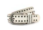 White 2 Row Womens Studded Wide Leather Belt 1-1/4 Inch Width
