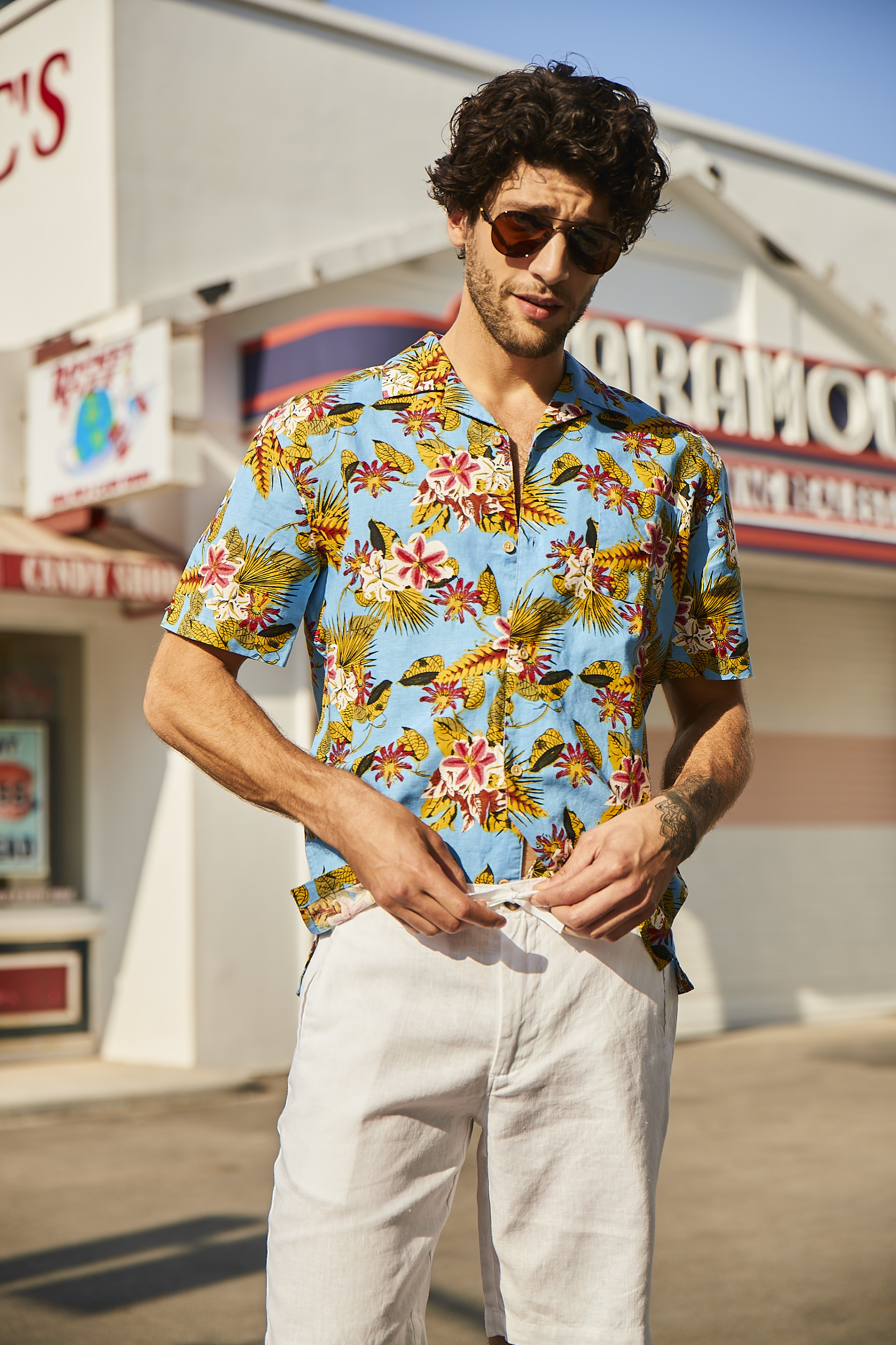 52% Linen Summer Button Up Shirts Mens Short Sleeve Hawaiian Casual Floral Shirts