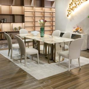 China Luxury Modern Home Furniture Dining Room Table Stainless Steel Marble Dining Table factory