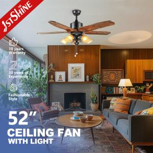 China Support Dimmer 52 Inch Ceiling Fan with 5 Wooden Blades and Pull Chain 110-240V Input factory
