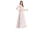 V - Neck Petite Evening Dresses , See Through Long Sleeves Elegant Evening
