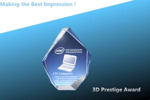 China 3D Prestige Corporate Award/3d laser prestige crystal awards/prestige crystal trophy factory