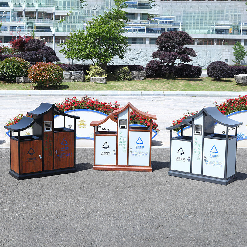 China Garbage and Recycling Bin Outdoor Storage Outdoor Steel Sorting Garbage Bin with Cover factory
