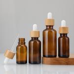 Essential Oil Frosted Bamboo Dropper Glass Bottle in 1oz 2oz 5ml 15ml 30ml with