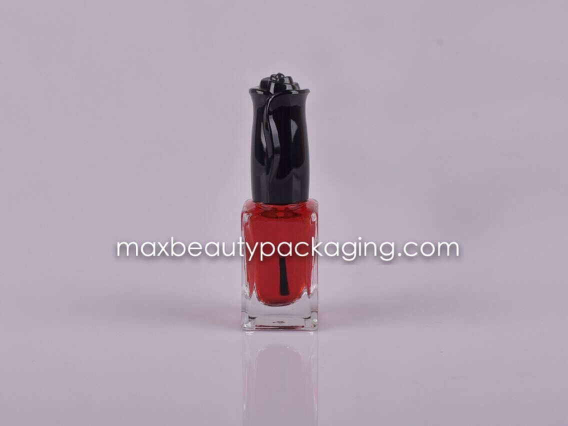 uv coating shiny black flower shape nail polish cap13ml nail polish bottle flat brush nail polish packaging