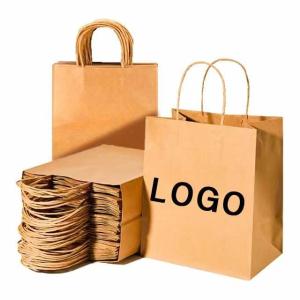 China Custom Printed Recyclable Shopping Clothing Gift Bag Kraft Paper Bags with Your Own Logo factory