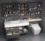 Slate Integrated Bathroom Wash Basin Cabinet Dark Plywood High End