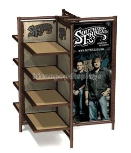 China Freestanding Advertising Wood Shelving 4 - Way Retail Clothing Racks Customized factory