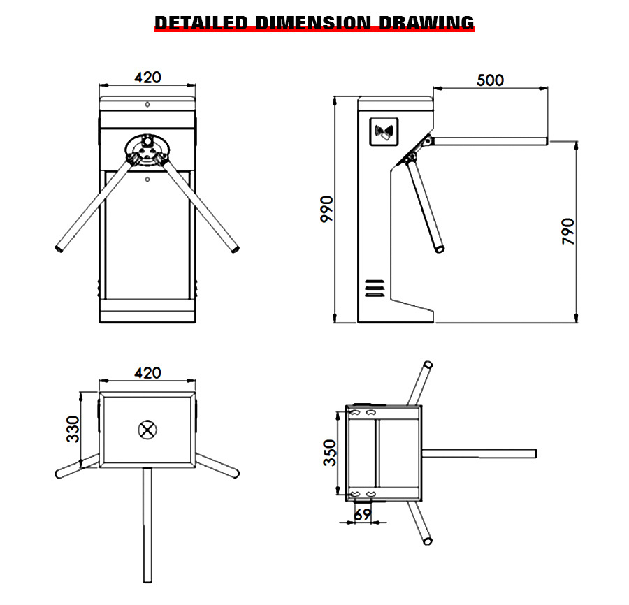 HCW AC220V One Way Turnstile Semi Automatic Tripod Security Gates 30-35 Persons / Min