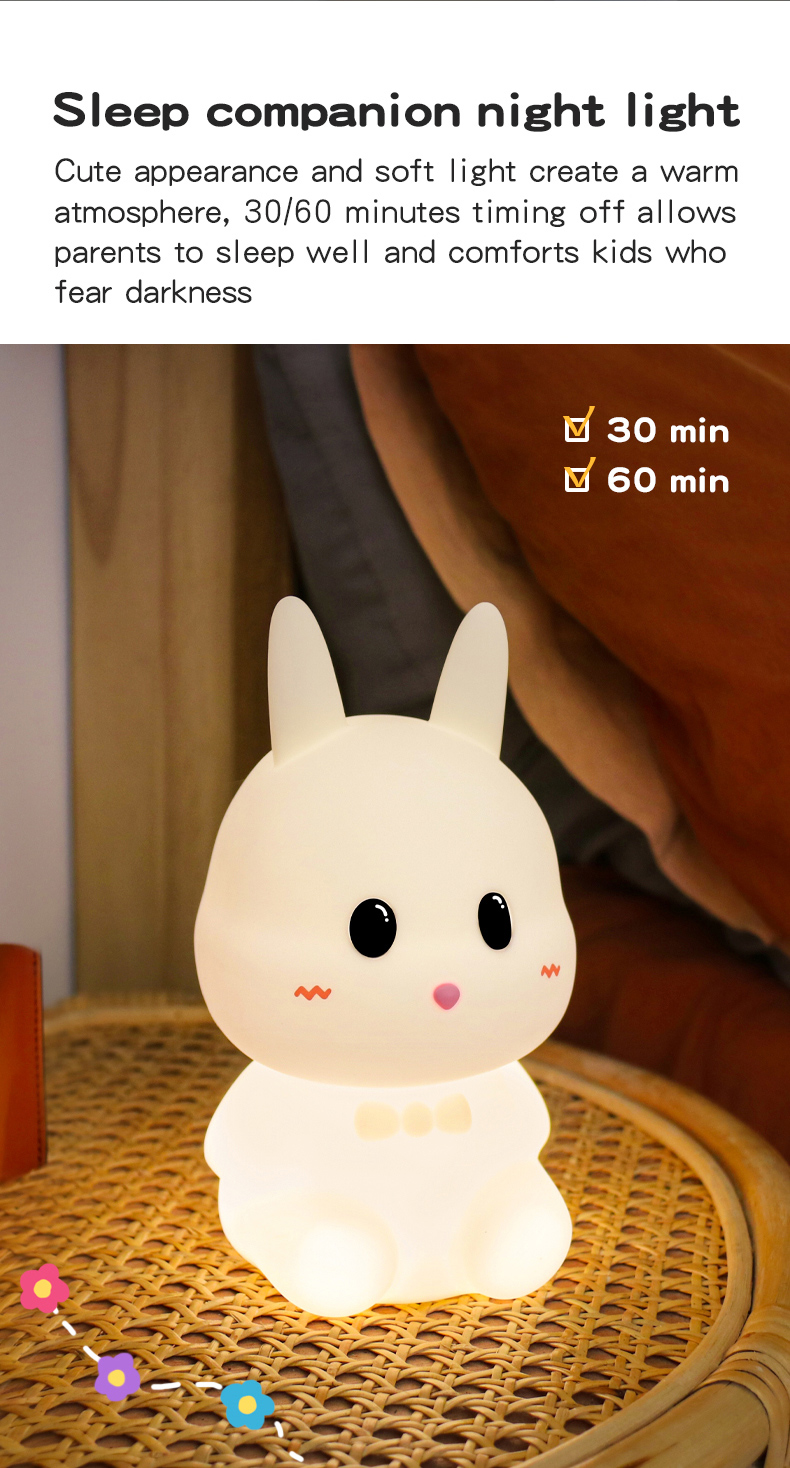 Baby Night Lamp with LED Light Source Bunny Rabbit Shaped Smart Touch Night Light